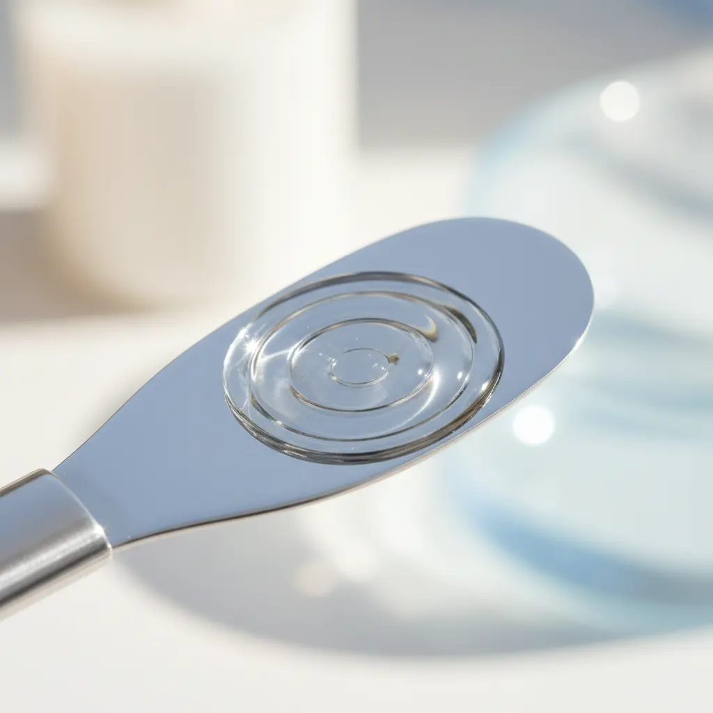 Macro shot of water vibrating on a spatula