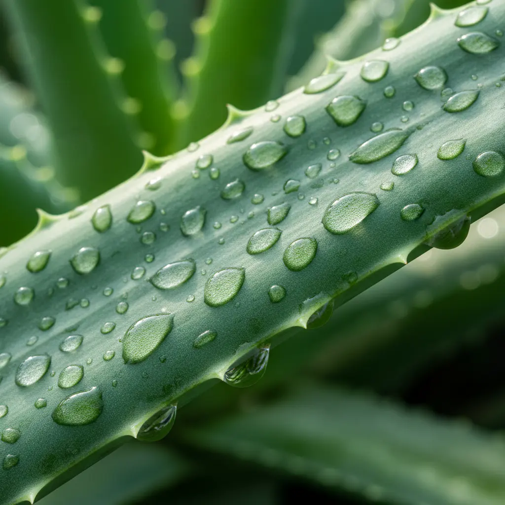 Water droplets on aloe vera leaf